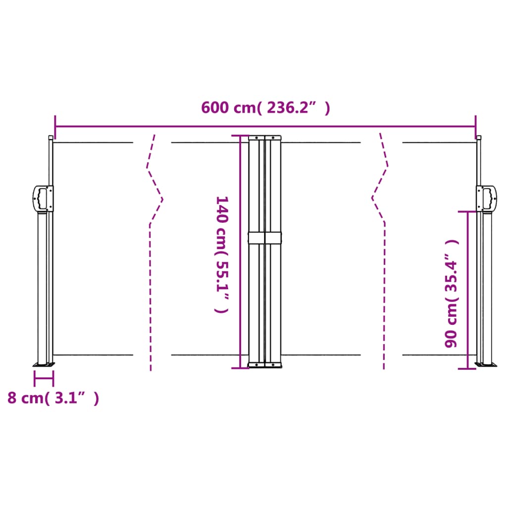 vidaXL Uvlačiva bočna tenda 140 x 600 cm crna