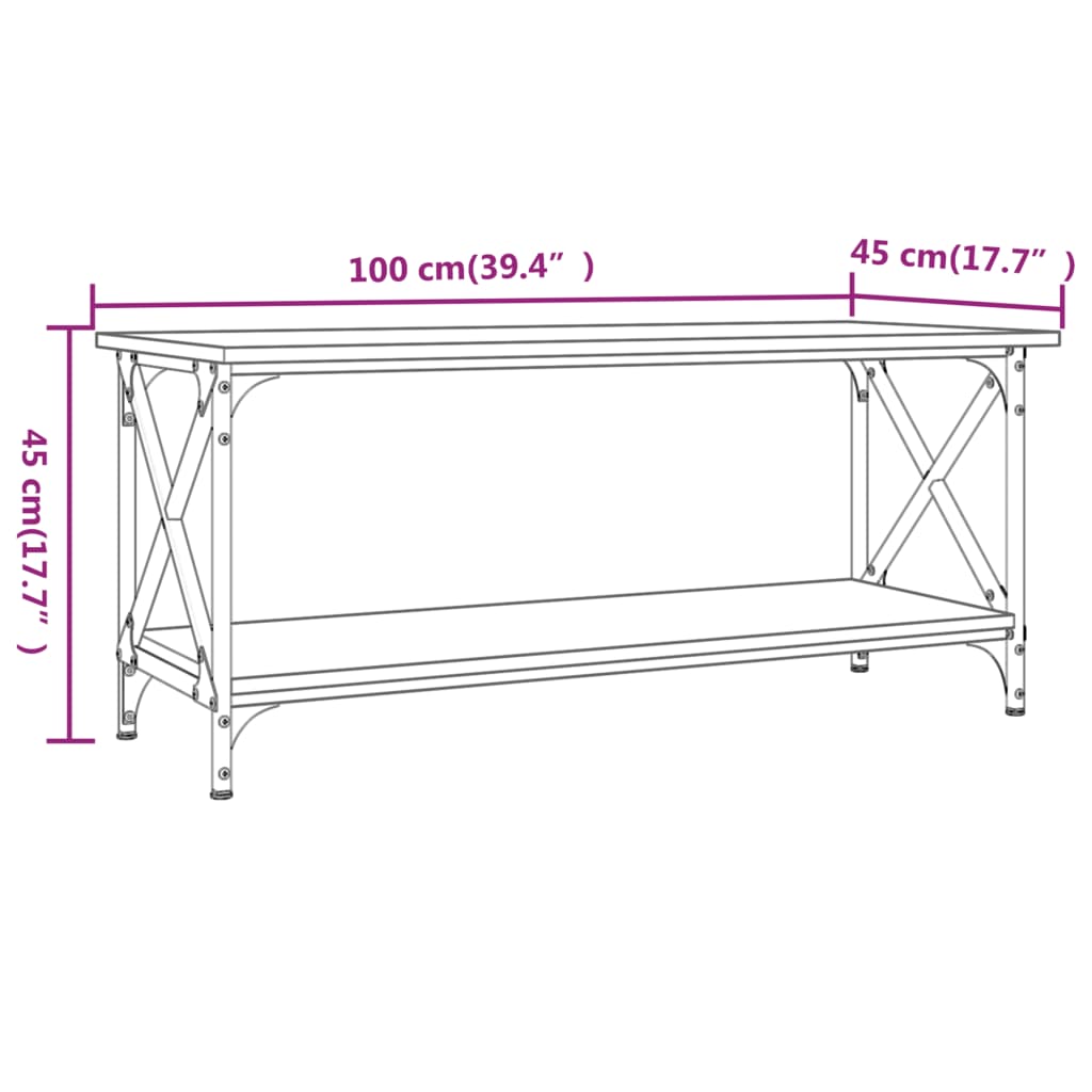 vidaXL Stolić za kavu smeđi 100x45x45 cm konstruirano drvo i željezo