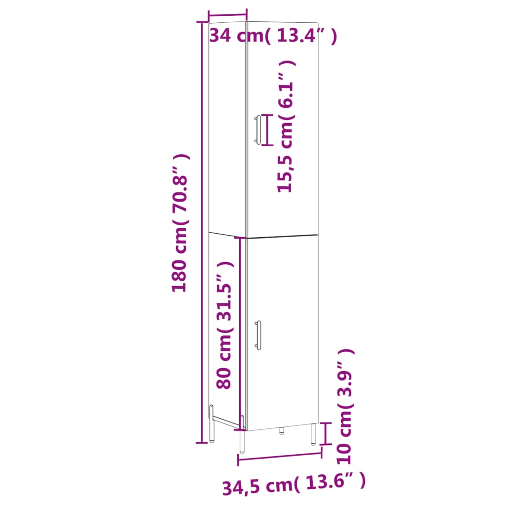 vidaXL Visoka komoda siva sonome 34,5x34x180 cm od konstruiranog drva