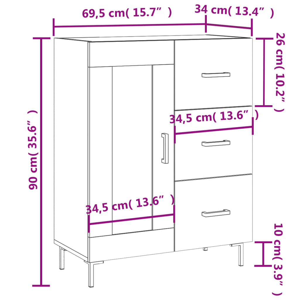 vidaXL Komoda siva boja betona 69,5x34x90 cm od konstruiranog drva