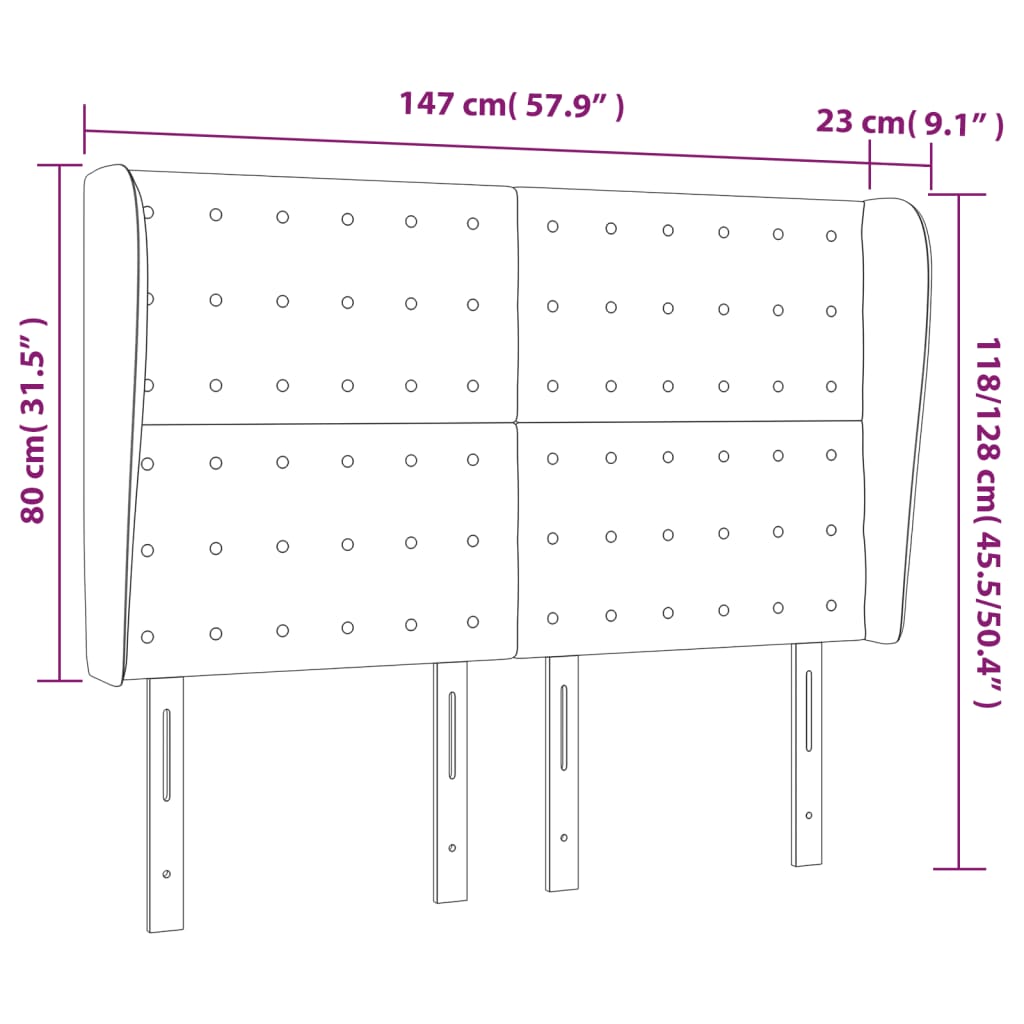 vidaXL Uzglavlje s ušima tamnosivo 147x23x118/128 cm od tkanine