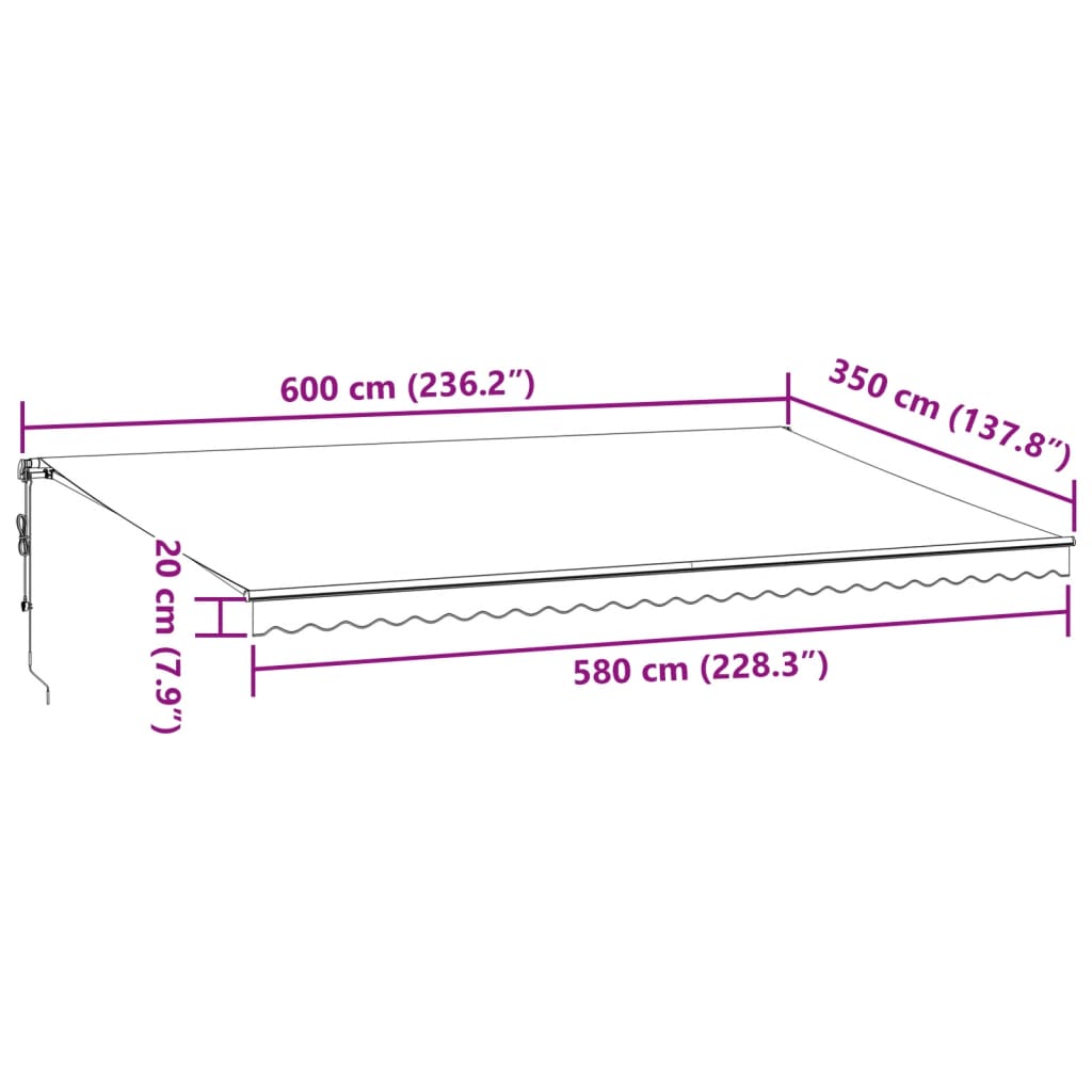 vidaXL Tenda na automatsko uvlačenje s LED svjetlima bordo 600x350 cm