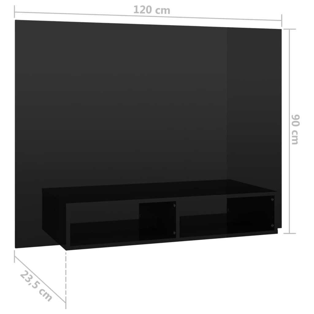 vidaXL Zidni TV ormarić visoki sjaj crni 120 x 23,5 x 90 cm drveni