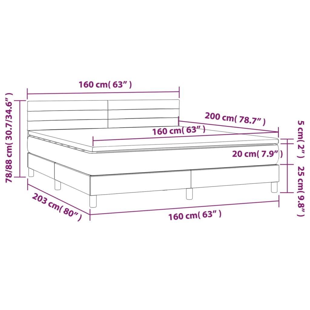 vidaXL Krevet box spring s madracem LED plavi 160x200 cm od tkanine