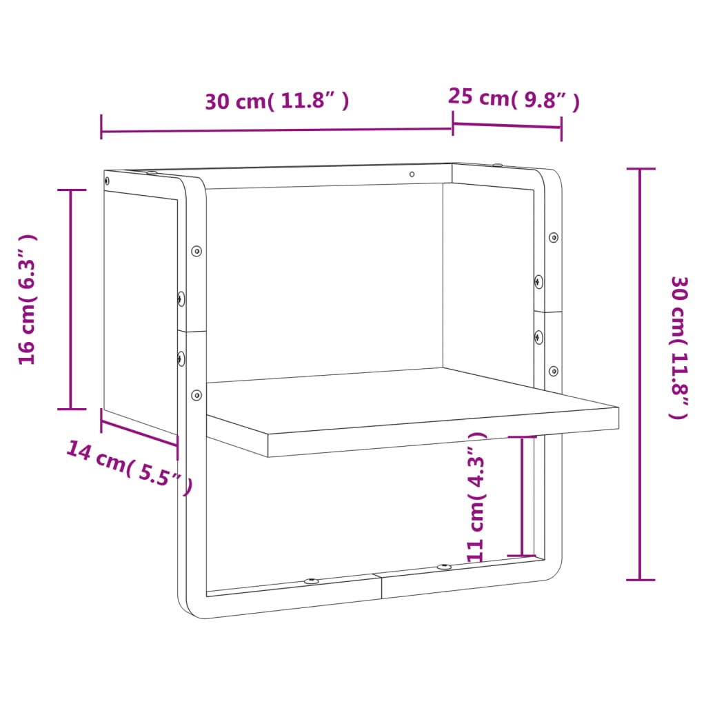 vidaXL Zidna polica s prečkom boja smeđeg hrasta 30 x 25 x 30 cm