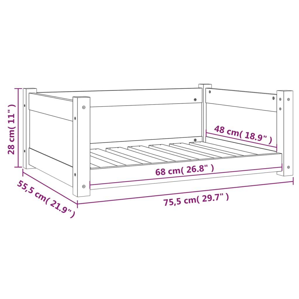 vidaXL Krevet za pse boja meda 75,5x55,5x28 cm od masivne borovine