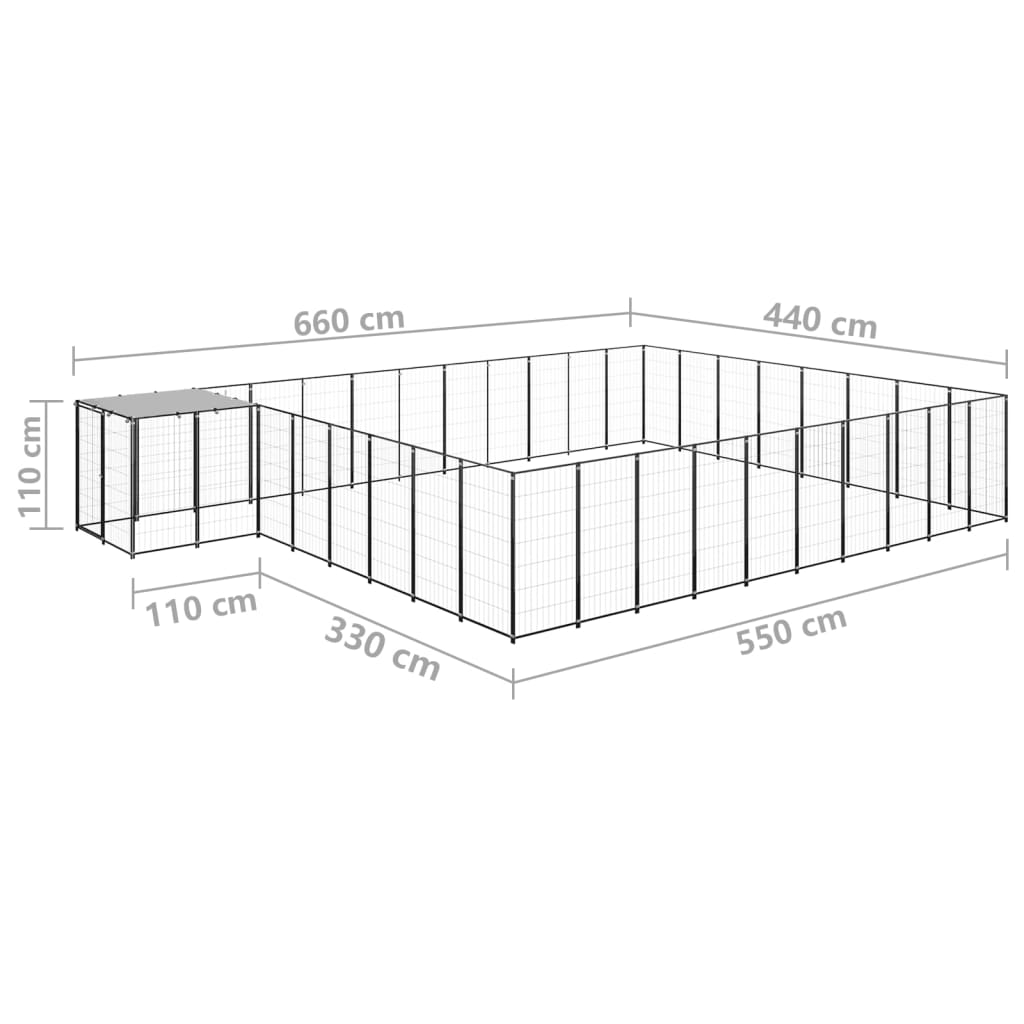 vidaXL Kavez za pse crni 25,41 m² čelični