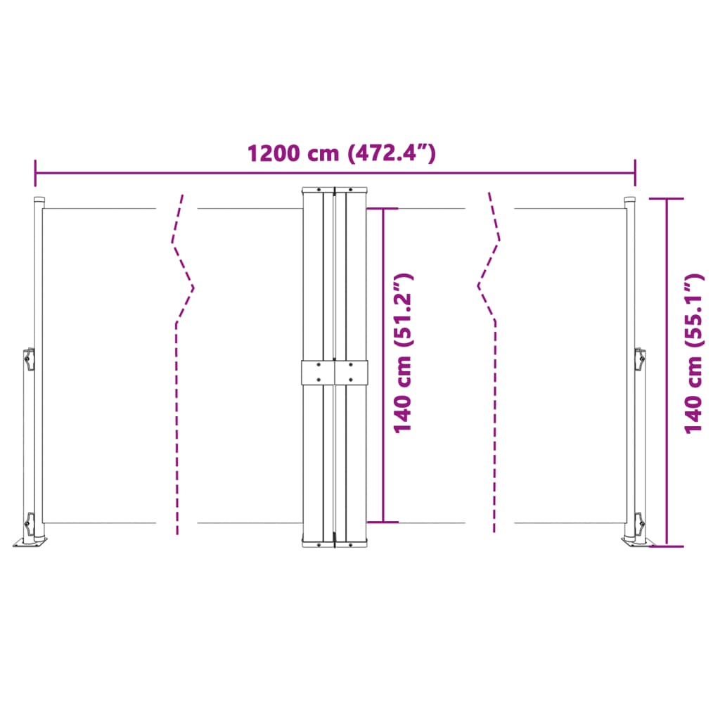 vidaXL Uvlačiva bočna tenda krem 140 x 1200 cm