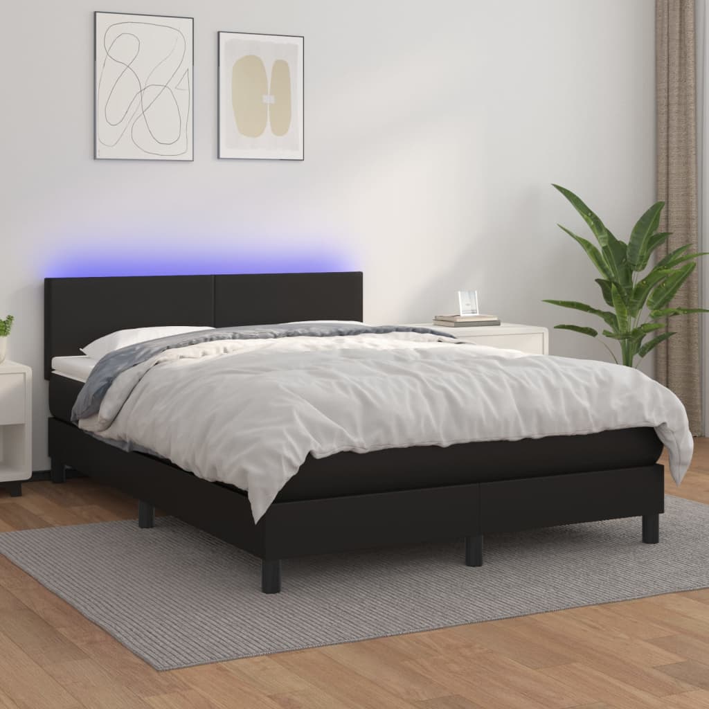 vidaXL Krevet box spring s madracem LED crni 140x200cm od umjetne kože