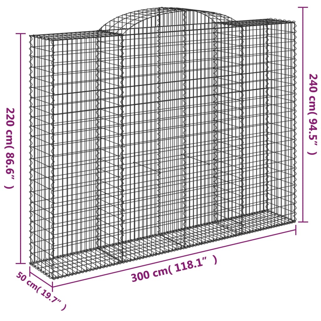 vidaXL Lučne gabionske košare 2 kom 300x50x220/240cm pocinčano željezo