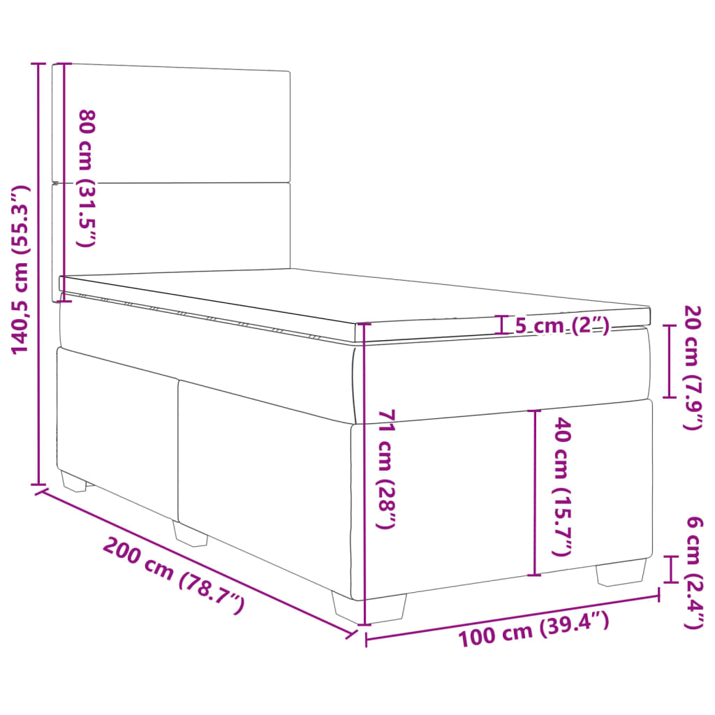 vidaXL Box spring krevet s madracem svjetlosivi 100x200 cm baršunasti