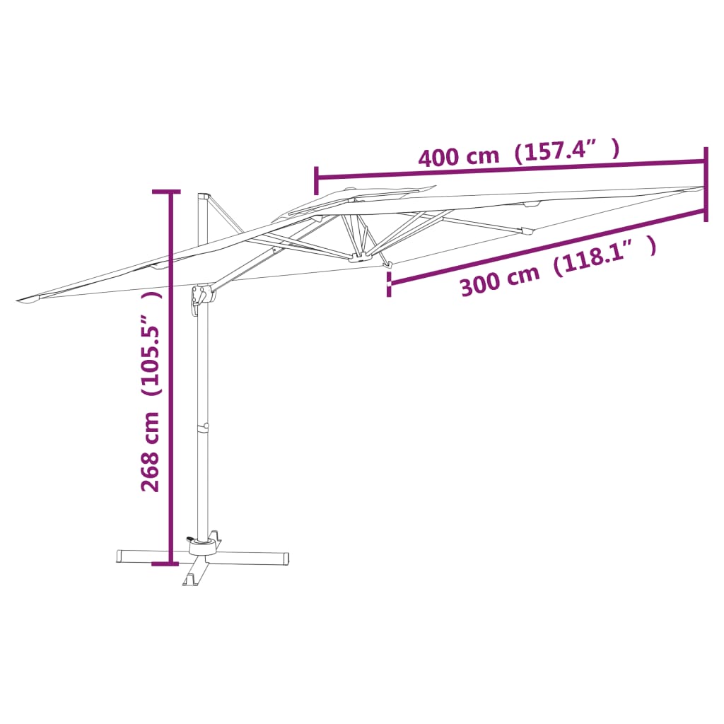 vidaXL Konzolni suncobran s dvostrukim vrhom azurno plavi 400 x 300 cm