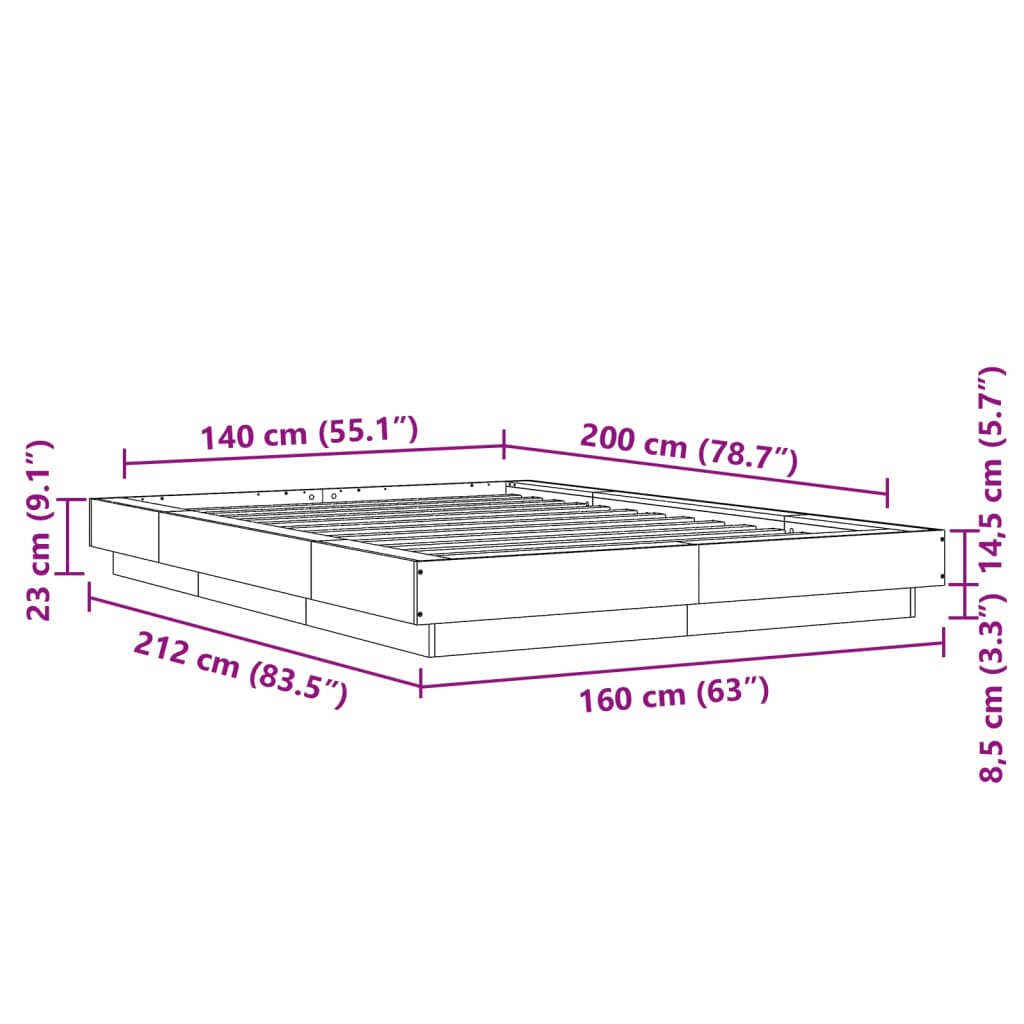 vidaXL Okvir kreveta crni 140 x 200 cm od konstruiranog drva