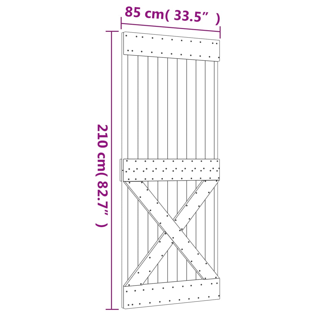 vidaXL Klizna vrata s priborom za montažu 85 x 210 cm masivna borovina