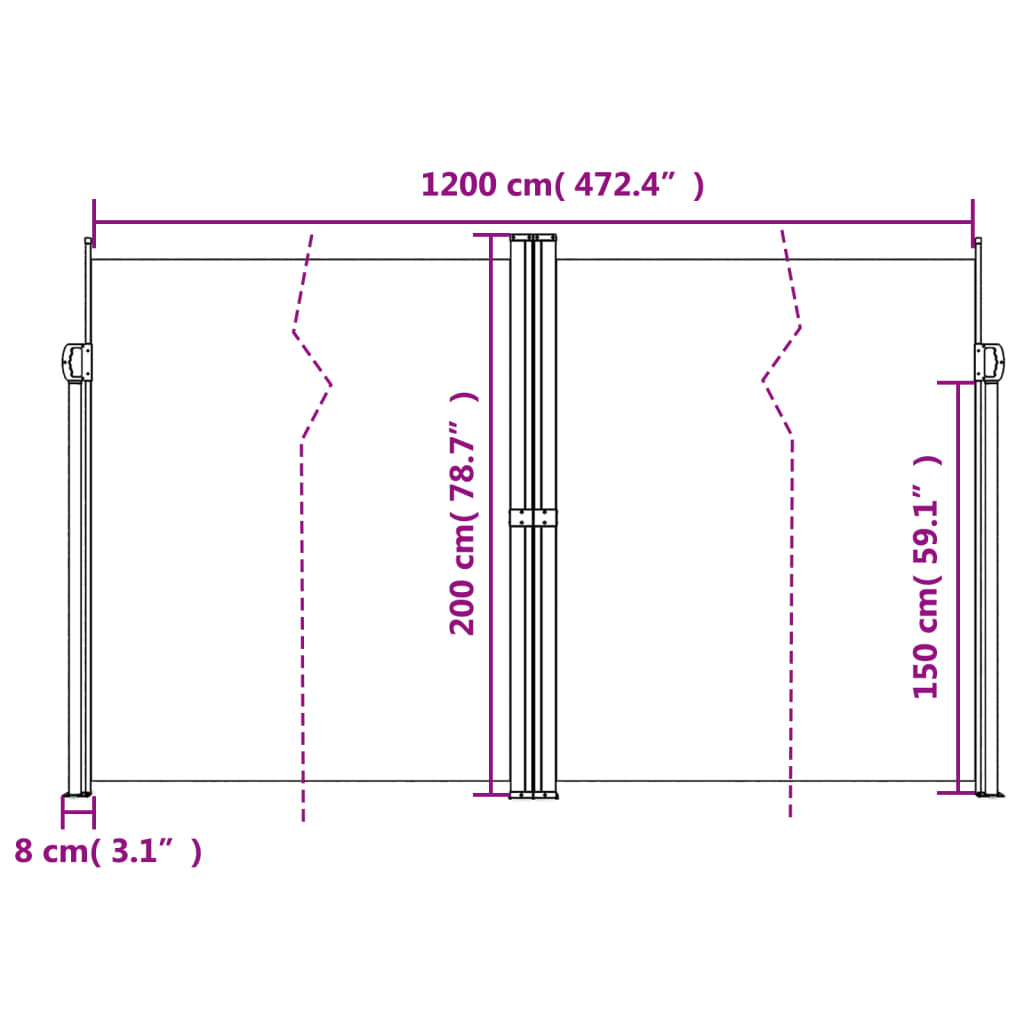 vidaXL Bočna tenda na uvlačenje plava 200x1200 cm