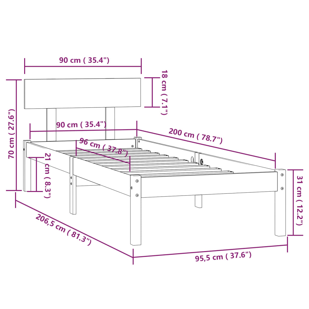 vidaXL Okvir za krevet od masivne borovine smeđa boja meda 90 x 200 cm