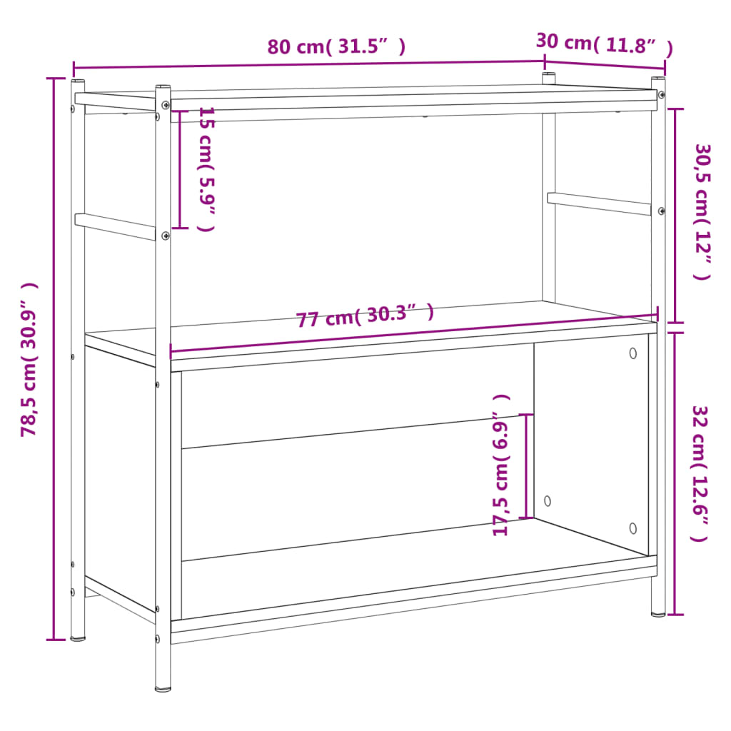 vidaXL Regal za knjige boja hrasta 80 x 30 x 78,5 cm od drva i željeza