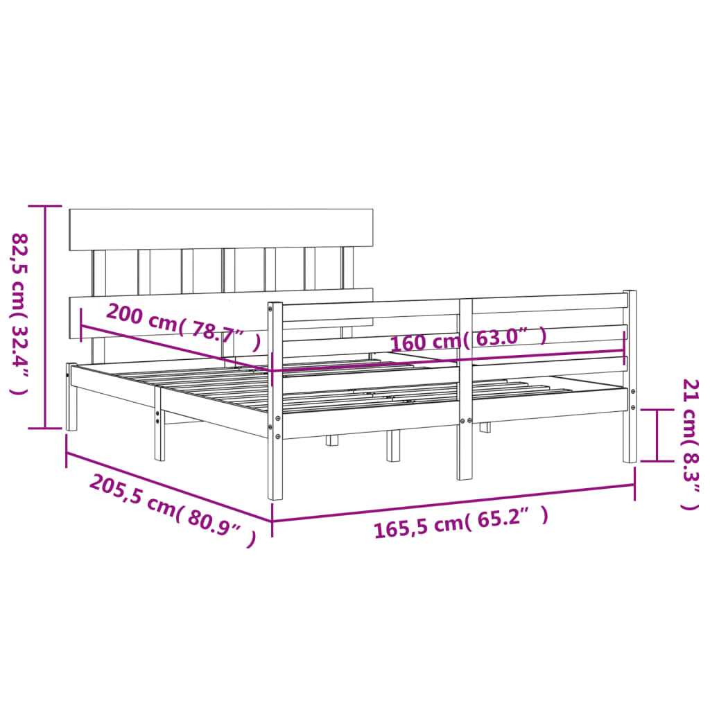 vidaXL Okvir kreveta s uzglavljem 160 x 200 cm od masivnog drva