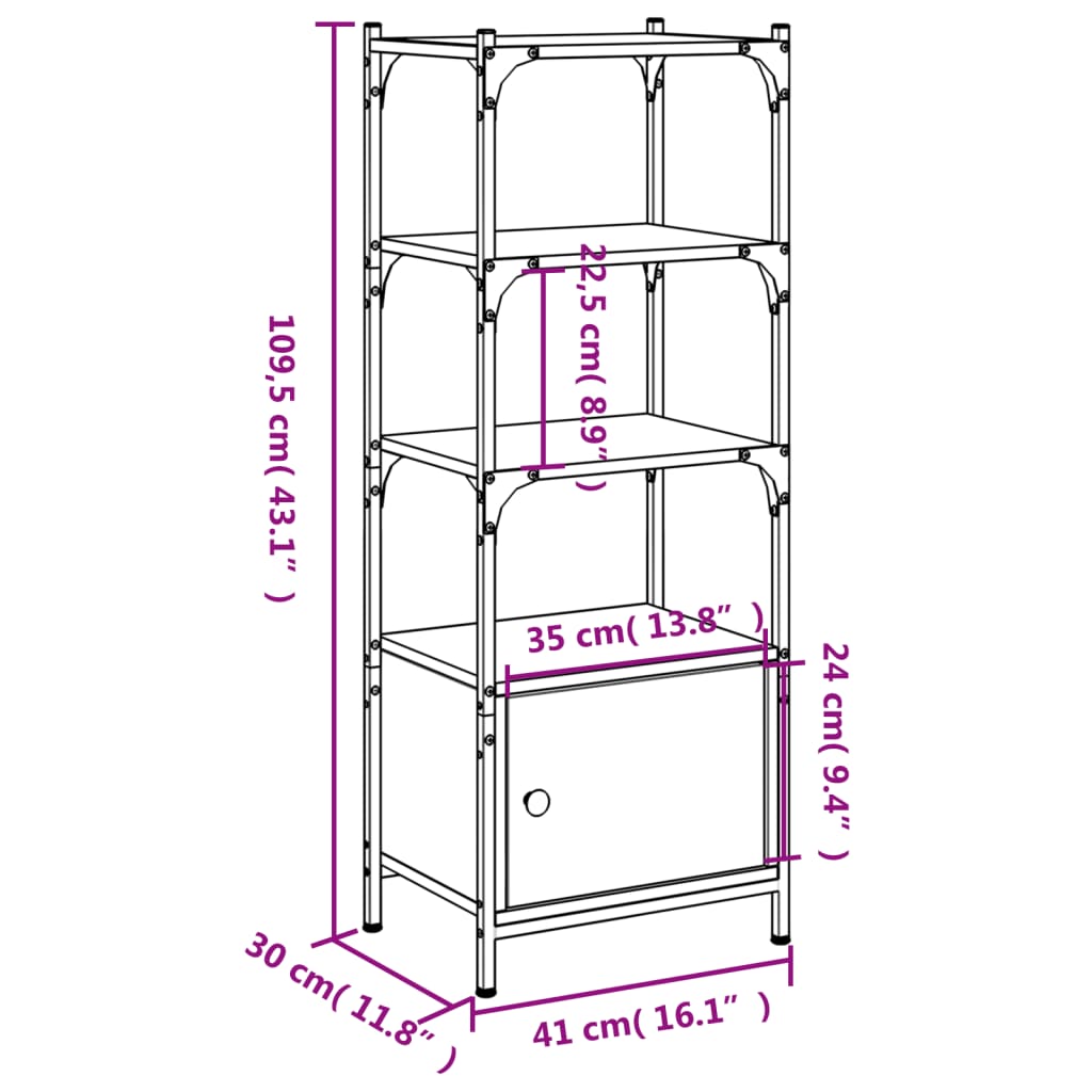 vidaXL Regal za knjige 3 razine crni 41x30x109,5 cm konstruirano drvo