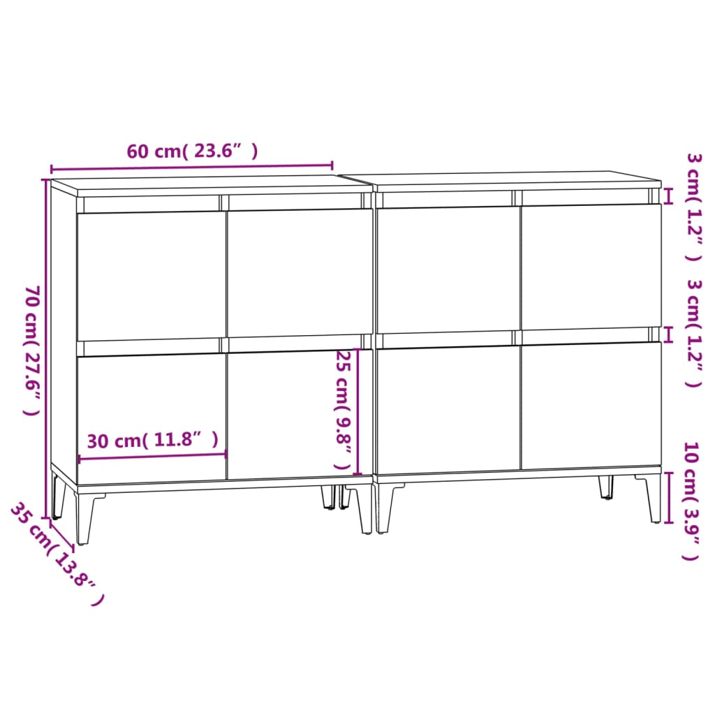 vidaXL Komode 2 kom boja hrasta 60 x 35 x 70 cm od konstruiranog drva