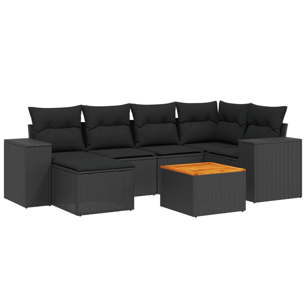 vidaXL 7-dijelni set vrtnih sofa od poliratana s jastucima crni