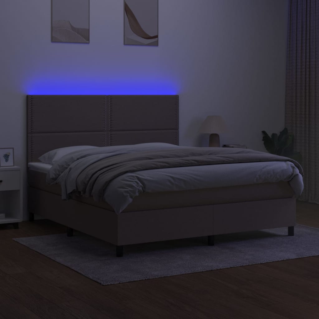 vidaXL Krevet box spring s madracem LED smeđesivi 180x200 cm tkanina