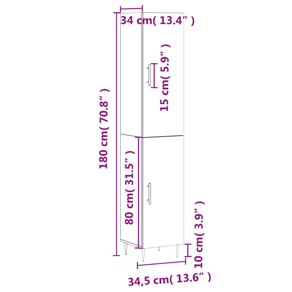 vidaXL Visoka komoda siva betona 34,5x34x180 cm od konstruiranog drva