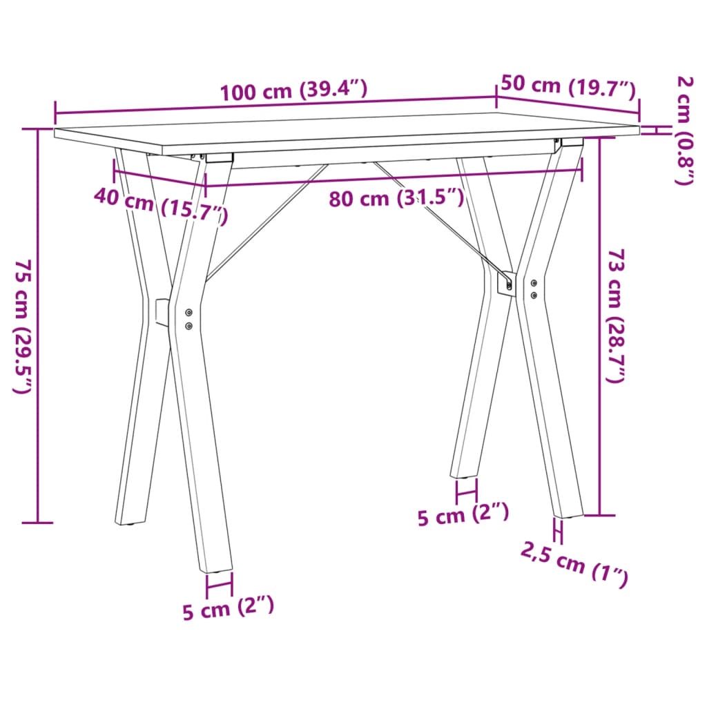 vidaXL Blagovaonski stol Y-oblika 100x50x75 cm od borovine i željeza