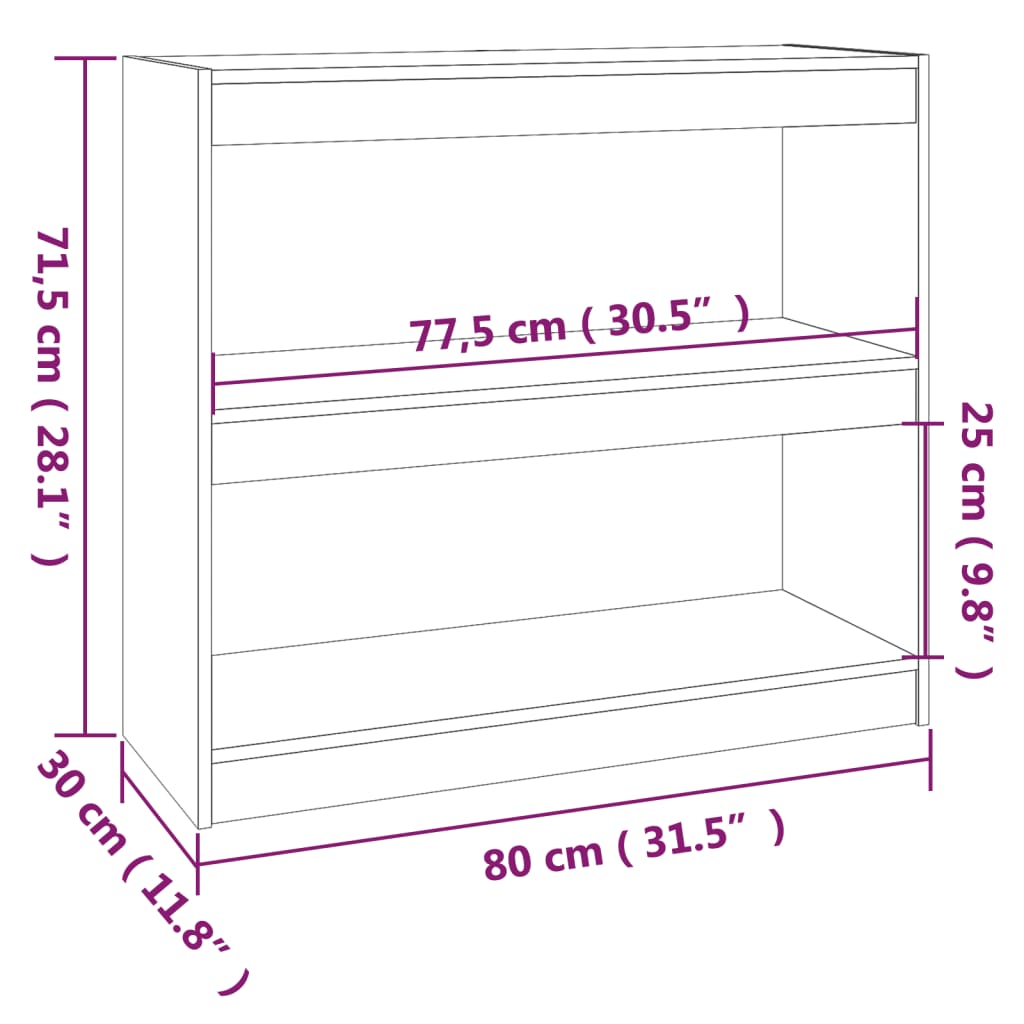 vidaXL Ormarić za knjige / sobna pregrada crni 80x30x71,5 cm borovina