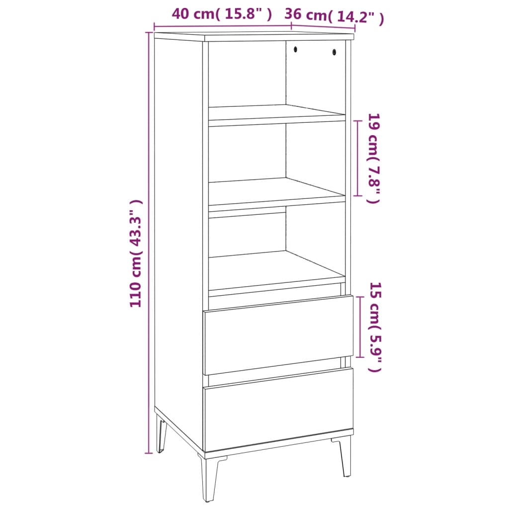 vidaXL Visoka komoda boja hrasta 40x36x110 cm od konstruiranog drva