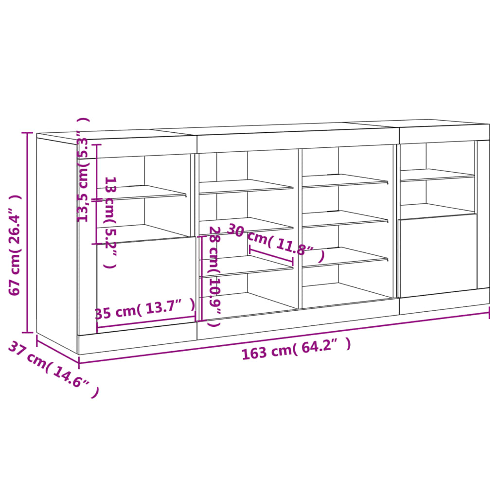 vidaXL Komoda s LED svjetlima bijela 163 x 37 x 67 cm