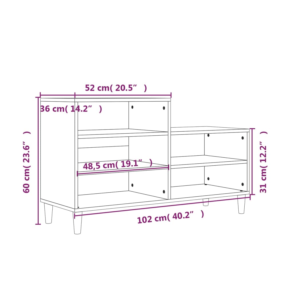 vidaXL Ormarić za cipele boja hrasta 102x36x60 cm konstruirano drvo