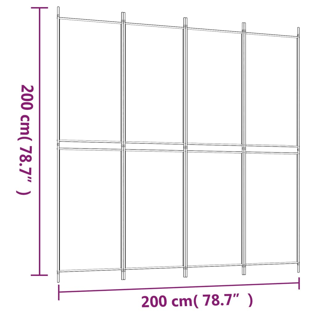 vidaXL Sobna pregrada s 4 panela bijela 200 x 200 cm od tkanine