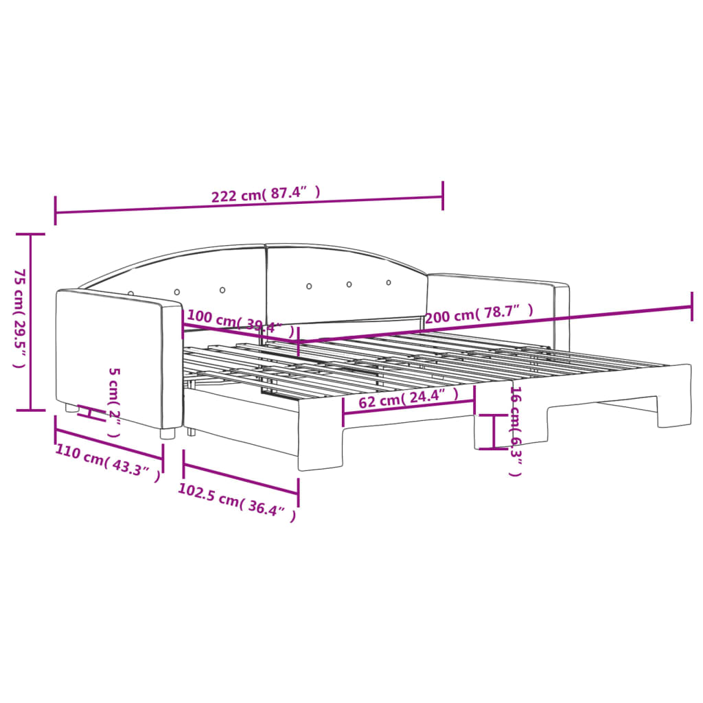 vidaXL Dnevni krevet na razvlačenje svjetlosivi 100x200 cm baršunasti