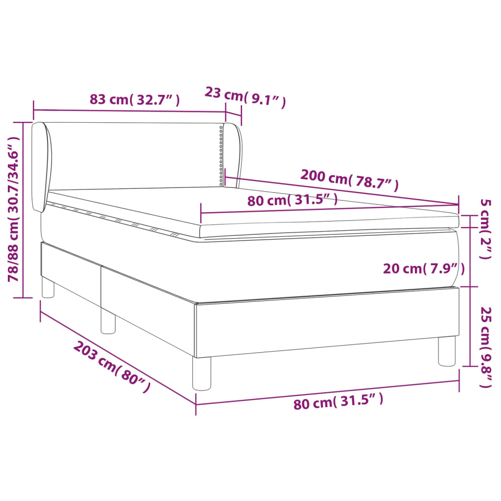 vidaXL Box spring krevet s madracem tamnosivi 80 x 200 cm baršunasti