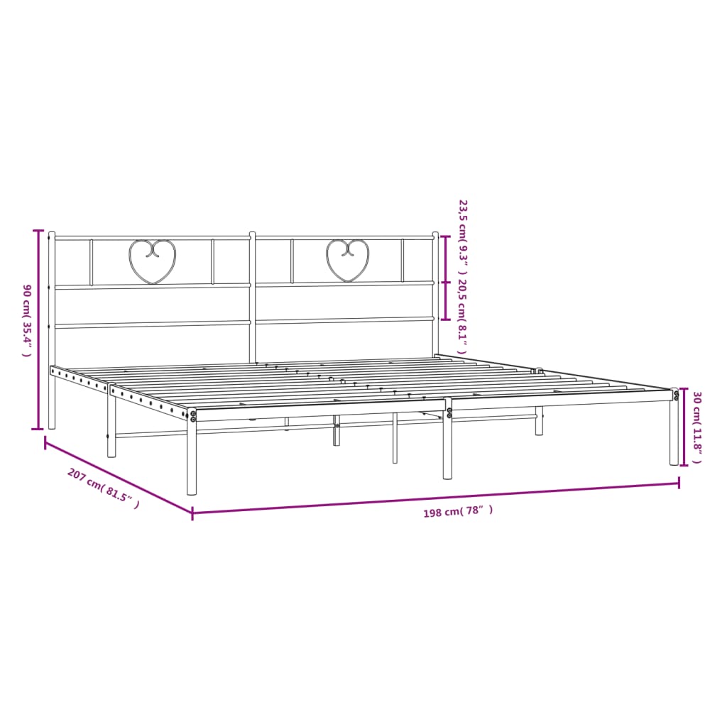 vidaXL Metalni okvir za krevet s uzglavljem crni 193x203 cm