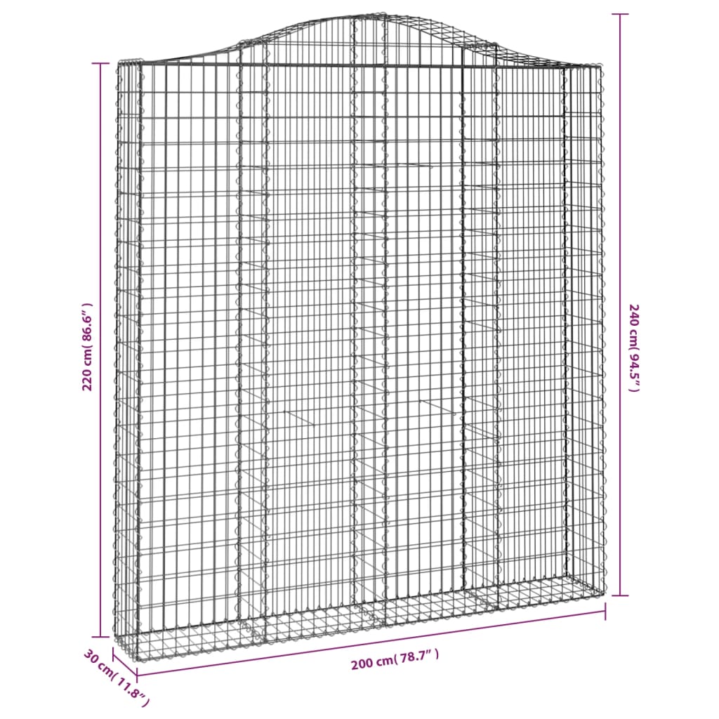 vidaXL Lučne gabionske košare 2 kom 200x30x220/240cm pocinčano željezo