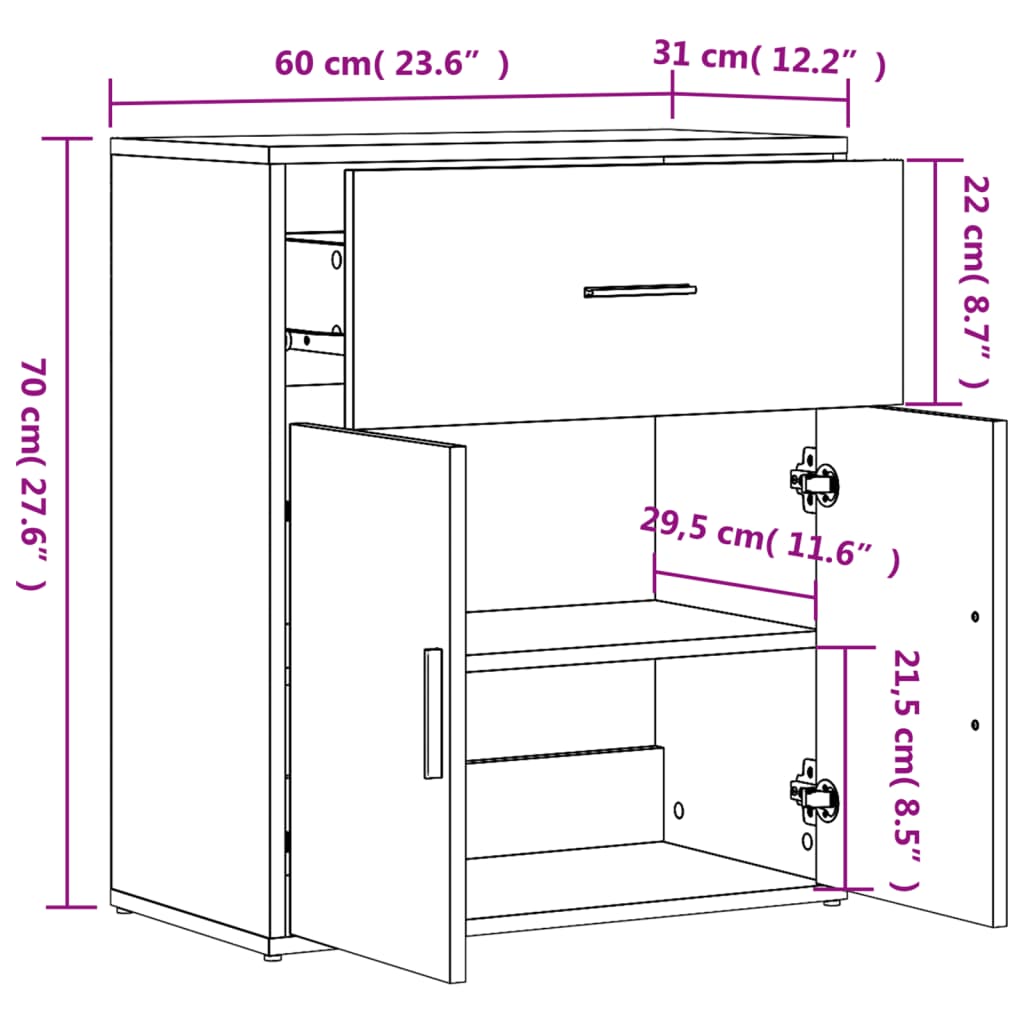 vidaXL Komoda 2 kom dimljeni hrast 60x31x70 cm od konstruiranog drva