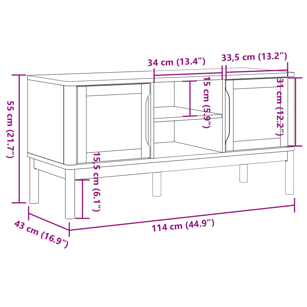 vidaXL TV ormarić FLORO bijeli 114 x 43 x 55 cm od masivne borovine