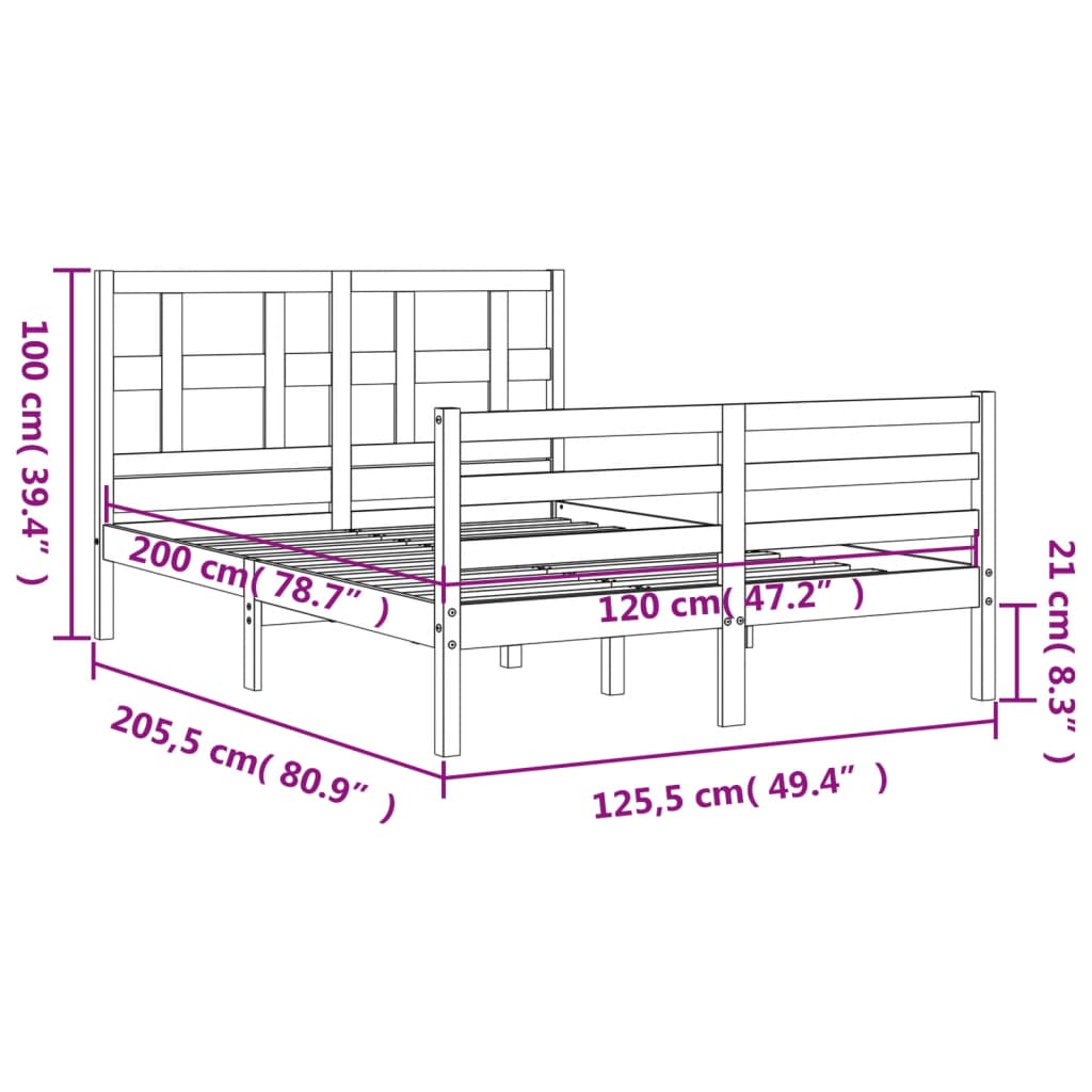 vidaXL Okvir kreveta s uzglavljem 120 x 200 cm od masivnog drva