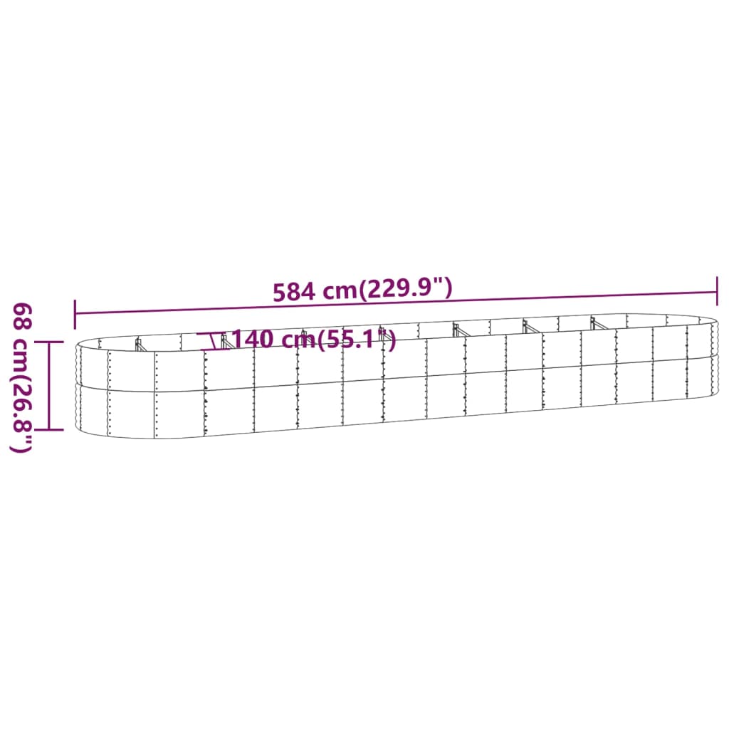 vidaXL Povišena vrtna gredica od čelika 584x140x68 cm smeđi