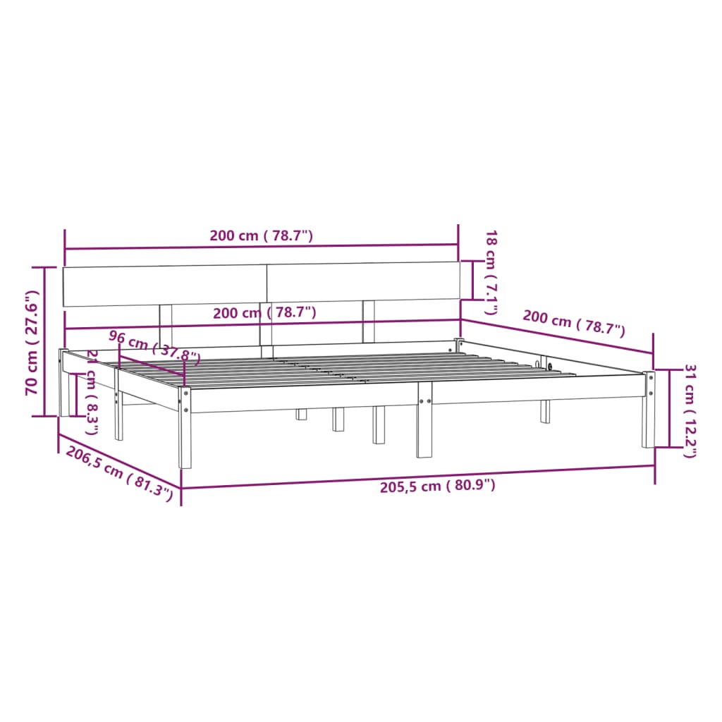 vidaXL Okvir kreveta bez madraca 200 x 200 cm od masivnog drva