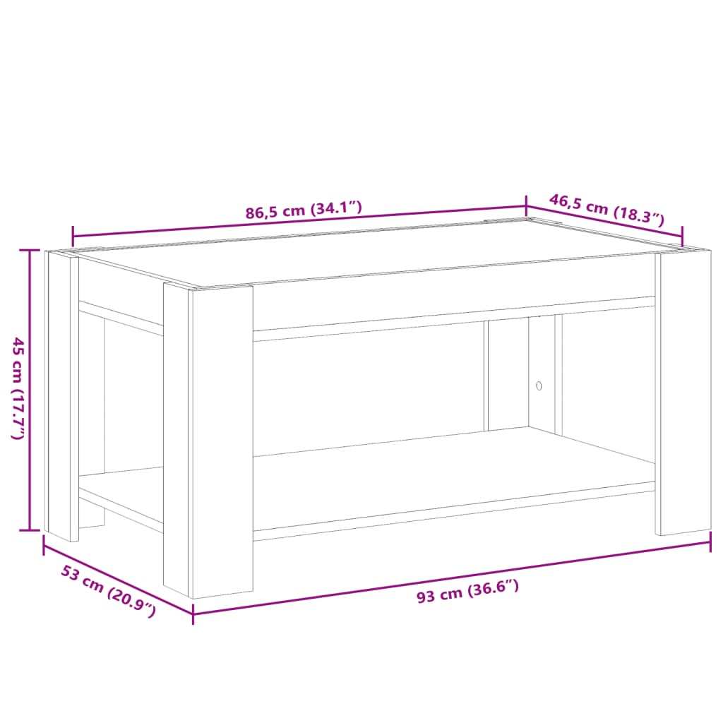 vidaXL Stolić za kavu LED crni 93x53x45 cm od konstruiranog drva