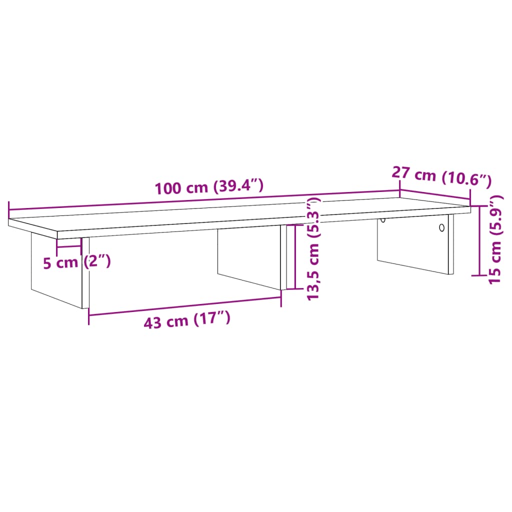 vidaXL Stalak za monitor boja hrasta 100x27x15 cm konstruirano drvo