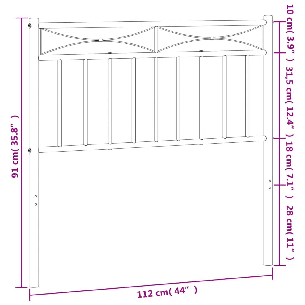 vidaXL Metalno uzglavlje crno 107 cm