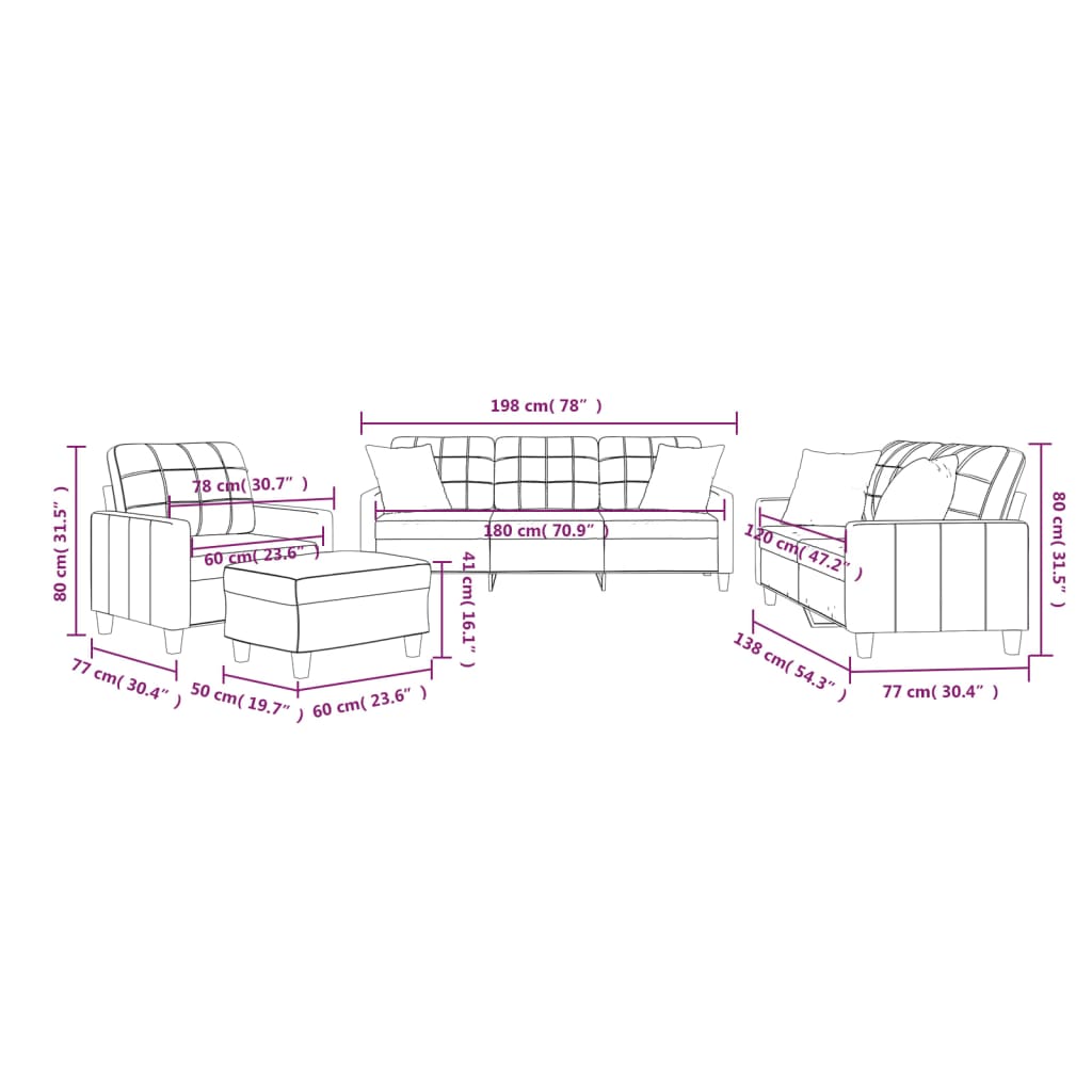 vidaXL 4-dijelni set sofa s jastucima sivi od umjetne kože