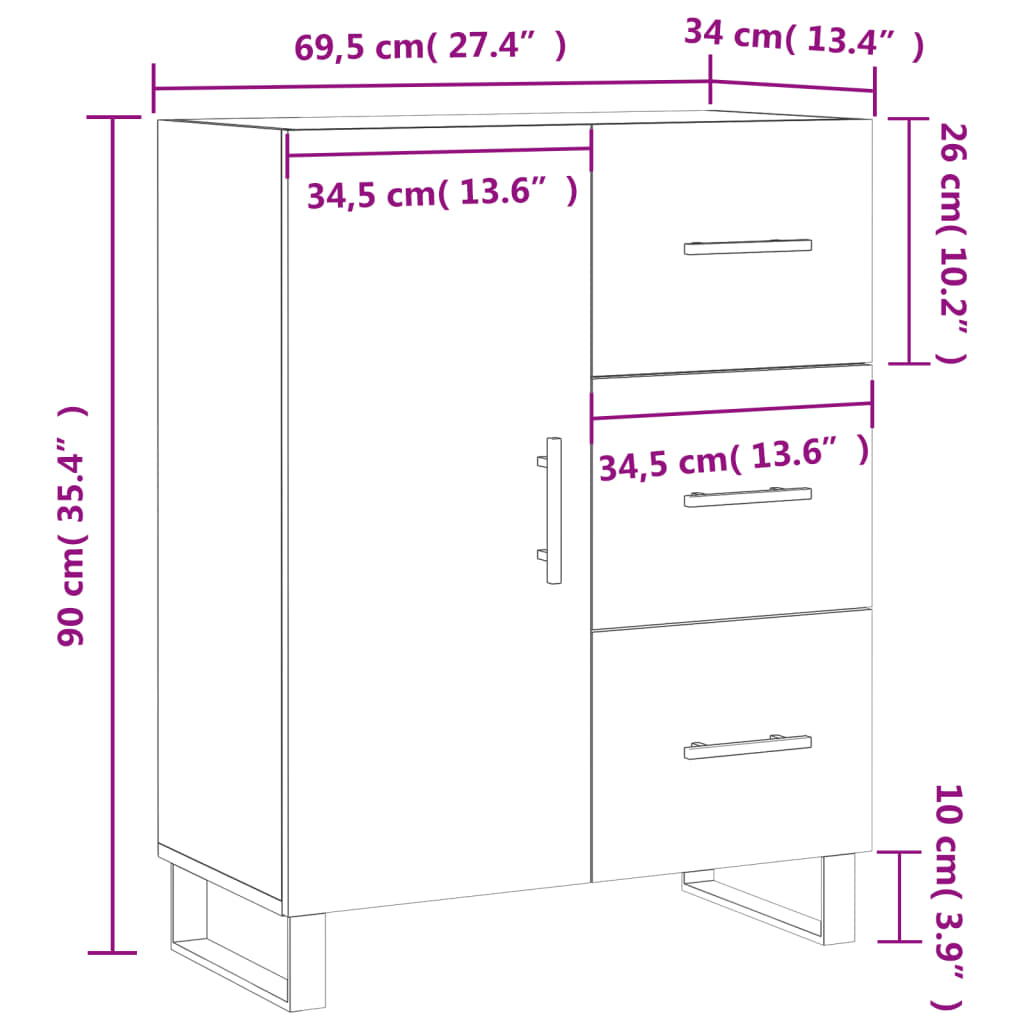 vidaXL Komoda boja hrasta sonome 69,5x34x90 cm od konstruiranog drva