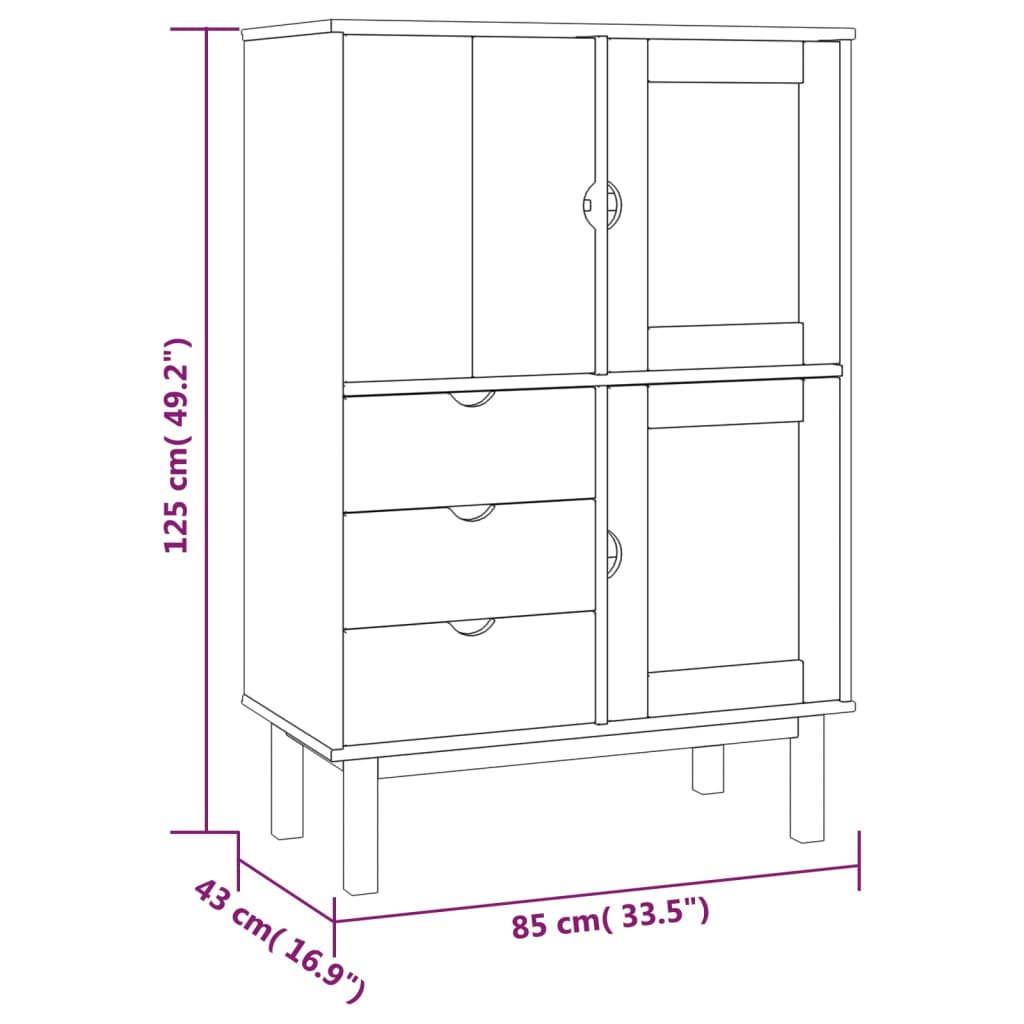 vidaXL Visoka komoda OTTA smeđe-bijela 85x43x125 cm masivna borovina