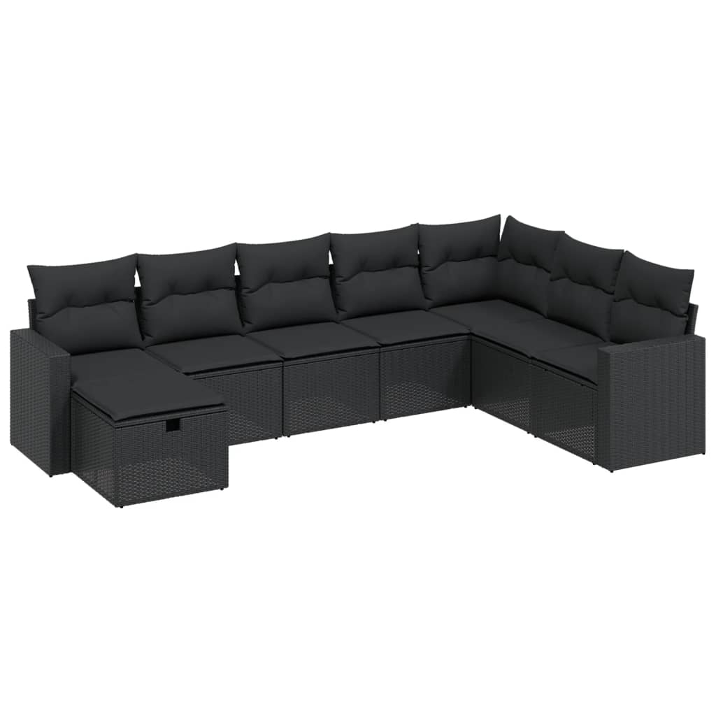 vidaXL 8-dijelni set vrtnih sofa od poliratana s jastucima crni