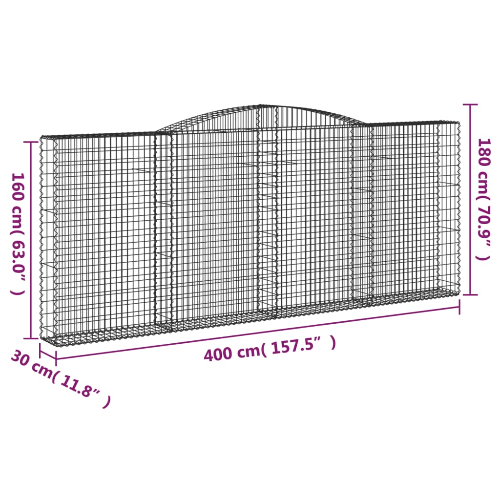 vidaXL Lučne gabionske košare 3 kom 400x30x160/180cm pocinčano željezo